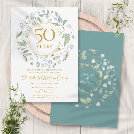 ゴールドの50周年結婚記念日 ラウレルグリーン 招待状