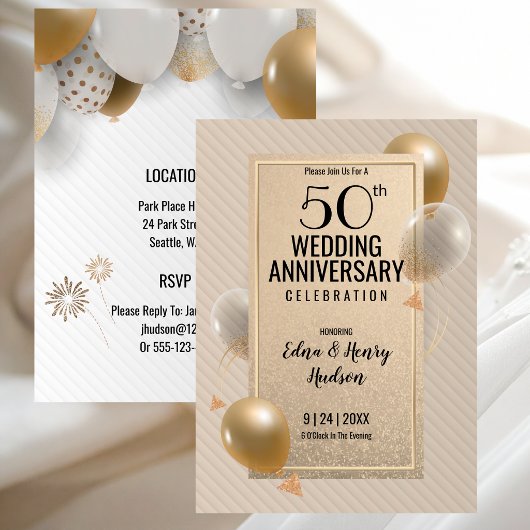 ゴールドの50周年結婚記念日 招待状
