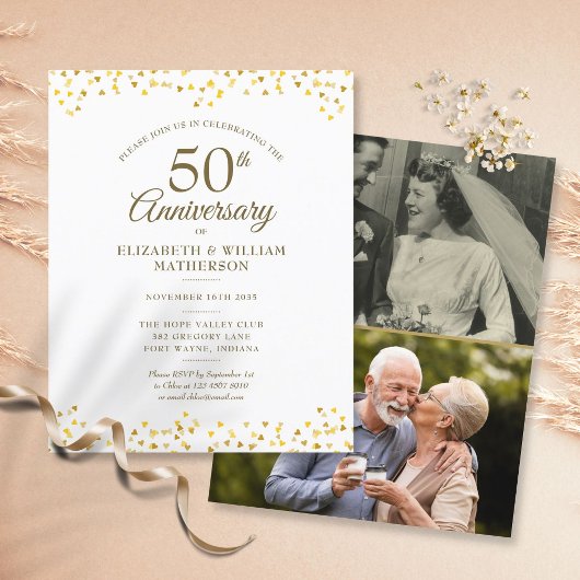 ゴールドの50周年記念2枚の写真の招待状