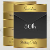 ゴールドの50歳の誕生日パーティーの招待状 招待状 (正面/裏面)