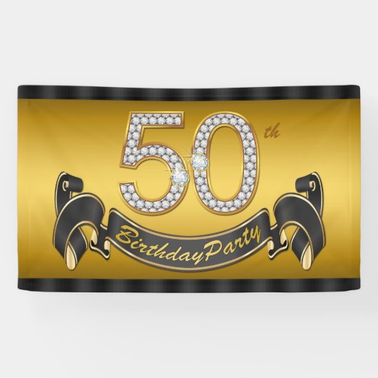 ゴールドの50歳の誕生日パーティー 横断幕 (横)