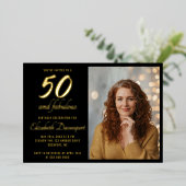 ゴールドの50歳の誕生日フォト 箔招待状 (立ち正面)