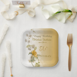 ゴールドの50歳の誕生日紙皿 ペーパープレート