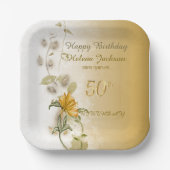 ゴールドの50歳の誕生日紙皿 ペーパープレート (正面)