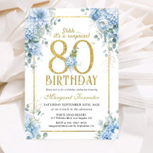 ゴールドの80歳の誕生日ダスティブルーの花のサプライズ