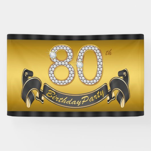 ゴールドの80歳の誕生日パーティー 横断幕 (横)