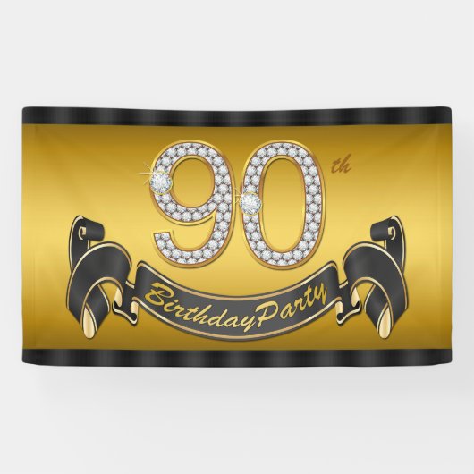 ゴールドの90歳の誕生日パーティー 横断幕 (横)