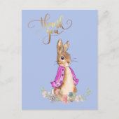 ゴールドの「ありがとう」テキストが付いたフロプシーウサギ ポストカード (正面)