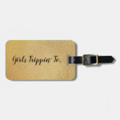 ゴールドの「Fun Girls Trippin' to...」行き先 ラゲッジタグ (正面横)