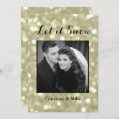 ゴールドの「Let it Snow」ホリデー フォト カード (正面/裏面)