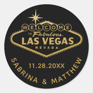 ゴールドの「Welcome to Fabulous Las Vegas」看板 ブラック ラウンドシール
