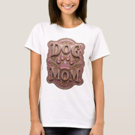ゴールドのDOG MOMステートメントデザイン Tシャツ