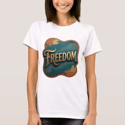 ゴールドのFREEDOM Tシャツデザイン Tシャツ (正面)