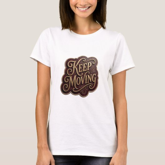 ゴールドのKISS+MOVEステートメントTシャツ Tシャツ (正面)