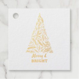 ゴールドの'Merry and Bright'のクリスマスツリー フェイバータグ