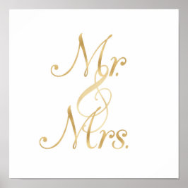 ゴールドのMr＆Mrs ウォールアート、箔文字フォント ポスター