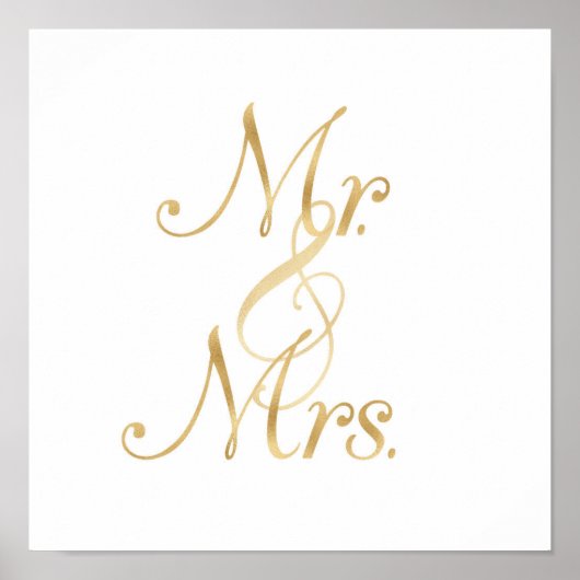 ゴールドのMr&Mrs ウォールアート、箔文字フォント ポスター (正面)