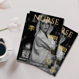 ゴールドのRN看護師マガジン写真卒業QRコード 招待状