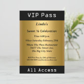 ゴールドのSweet 16バースデーパーティーVIPパス 招待状 (スタンド正面)