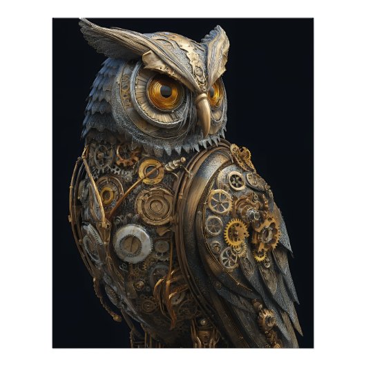 ゴールドアイのスチームパンクのフクロウ フォトプリント            (正面)