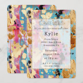 ゴールドアクアピンクアブストラクトレオパード 招待状 (正面/裏面)