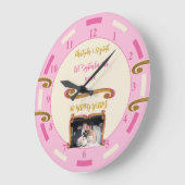 ゴールドアニバーサリー 50周年 お名前 フォト ピンク ラージ壁時計 (傾斜)