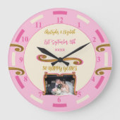 ゴールドアニバーサリー 50周年 名前と写真を追加 ピンク ラージ壁時計 (正面)