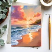 ゴールドアワーのビーチサンセット水彩画 海 ポストカード