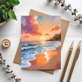 ゴールドアワーのビーチサンセット水彩画 海 ポストカード