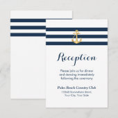 ゴールドアンカー ネイビーストライプ 航海 ウェディング レセプション 招待状 (正面/裏面)