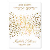ゴールドアンドホワイトのコンフェッティドット | プレースカード テーブルナンバー (正面)