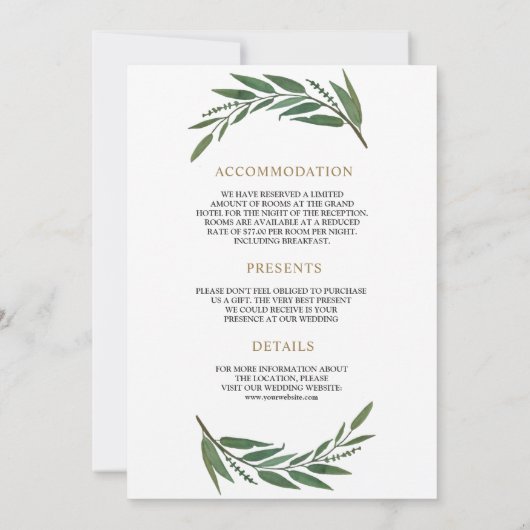 ゴールドアンパサンドオリーブブランチのすべてが1つになったウェディング 招待状 (裏面)