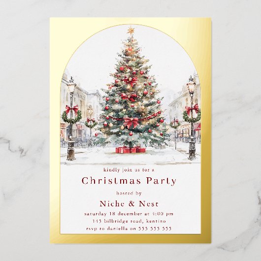 ゴールドアーチのクリスマスパーティー オフィス クリスマスパーティー 箔招待状 (正面)