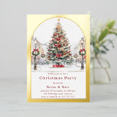 ゴールドアーチのクリスマスパーティー オフィス クリスマスパーティー 箔招待状 (立ち正面)