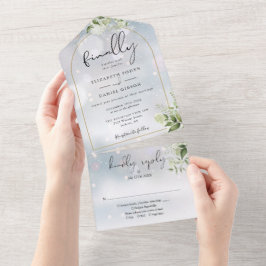 ゴールドアーチグリーンウィンターウェディング オールインワン招待状