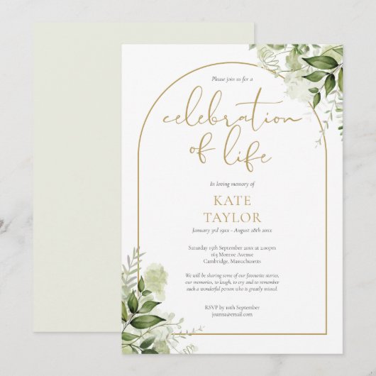ゴールドアーチグリーンライフセレブレーション葬儀 招待状 (正面/裏面)