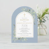 ゴールドアーチグリーン ダスティーブルー 男の子 洗礼カード 招待状 (スタンド正面)