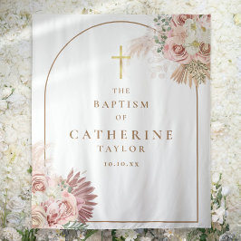 ゴールドアーチパンパスグラス洗礼写真背景 タペストリー