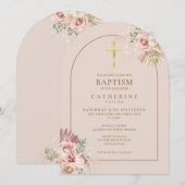 ゴールドアーチパンパスグラス フローラル ガール 洗礼 招待状 (正面/裏面)