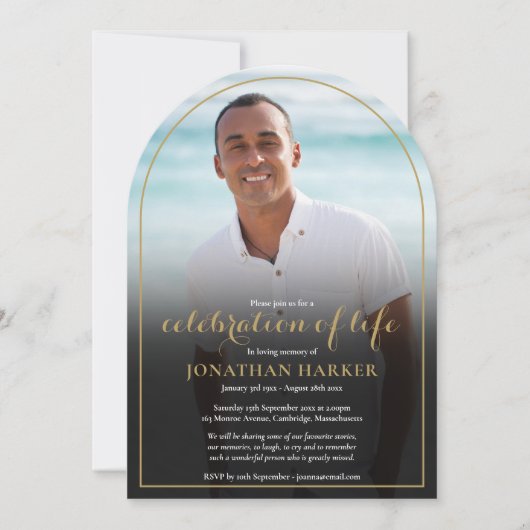 ゴールドアーチ葬儀 フォト セレブレーション オブ ライフ 招待状 (正面)