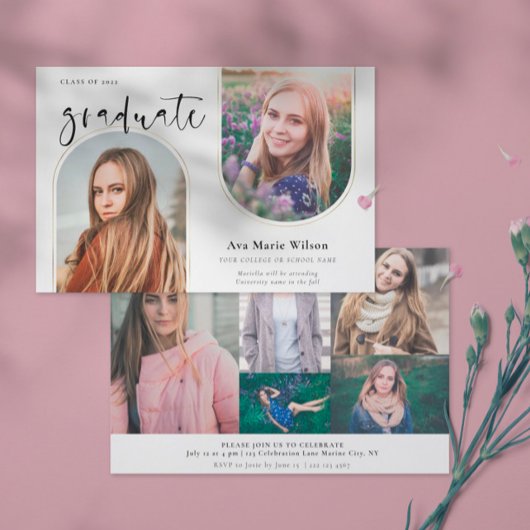 ゴールドアーチ | マルチ写真カリグラフィー卒業式 招待状