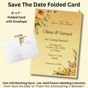 ゴールドイエローの花の折りたたみ式Save The Date カード
