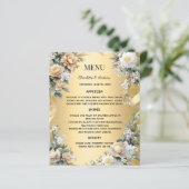 ゴールドイエローの花柄 結婚記念日のメニューカード (スタンド正面)