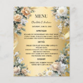 ゴールドイエローの花柄 結婚記念日のメニューカード (正面)