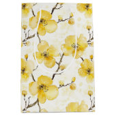 ゴールドイエローの花 ブライダルシャワー ミディアムペーパーバッグ (正面)