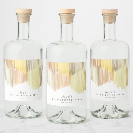 ゴールドイエロー モダン フリンジ ブライズパーティ リキュールボトルラベル (ボトル)