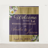 ゴールドイエロー 1周年 結婚記念日 おめでとうございます  タペストリー (正面)