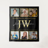 ゴールドイニシャル カスタム誕生日バックドロップ写真付き タペストリー (正面)