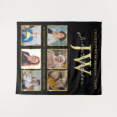 ゴールドイニシャル カスタム バースデー 背景布　写真付き タペストリー (正面(横))