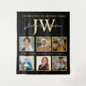 ゴールドイニシャル カスタム バースデー 背景布　写真付き タペストリー (正面)